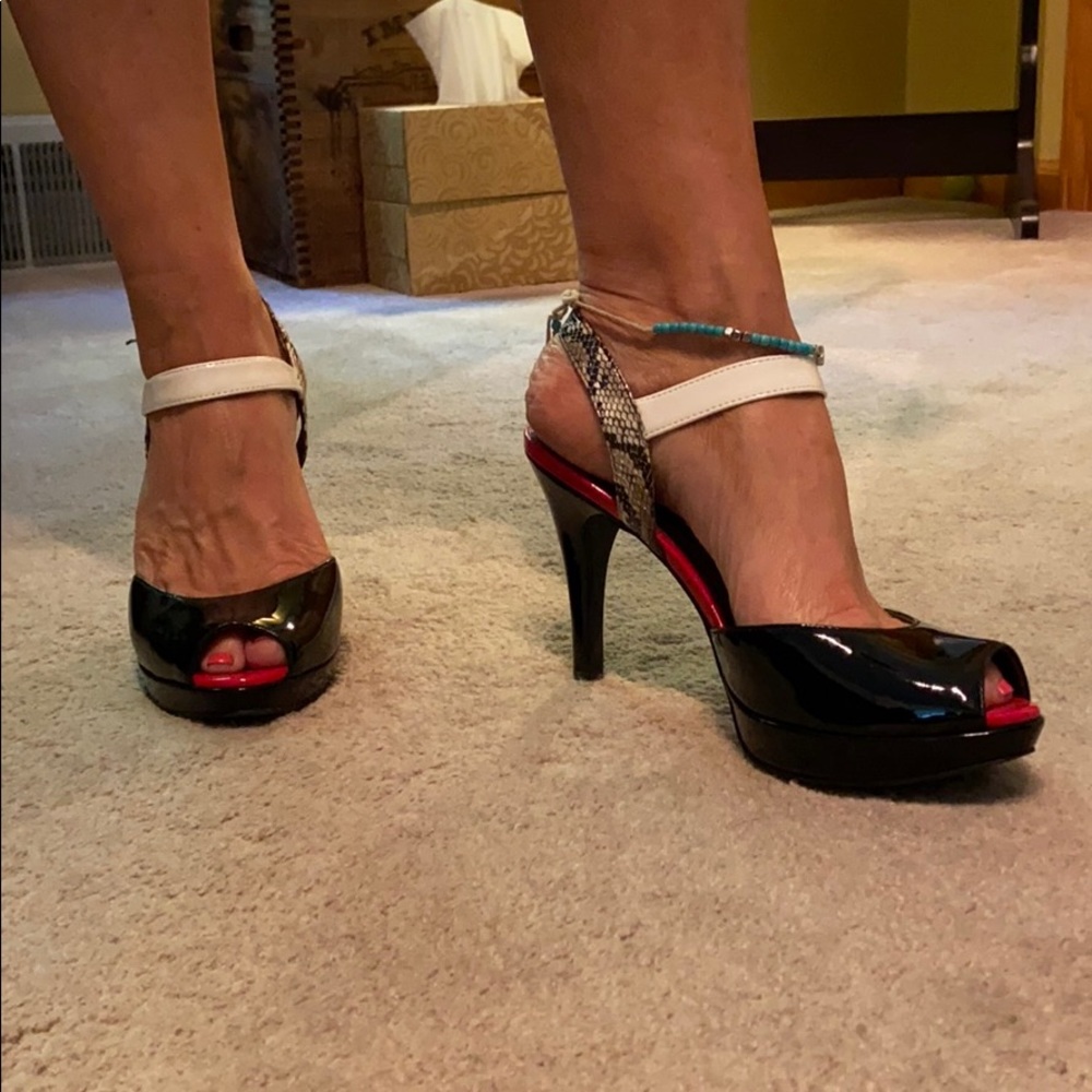Red and Black with snakeskin back heel